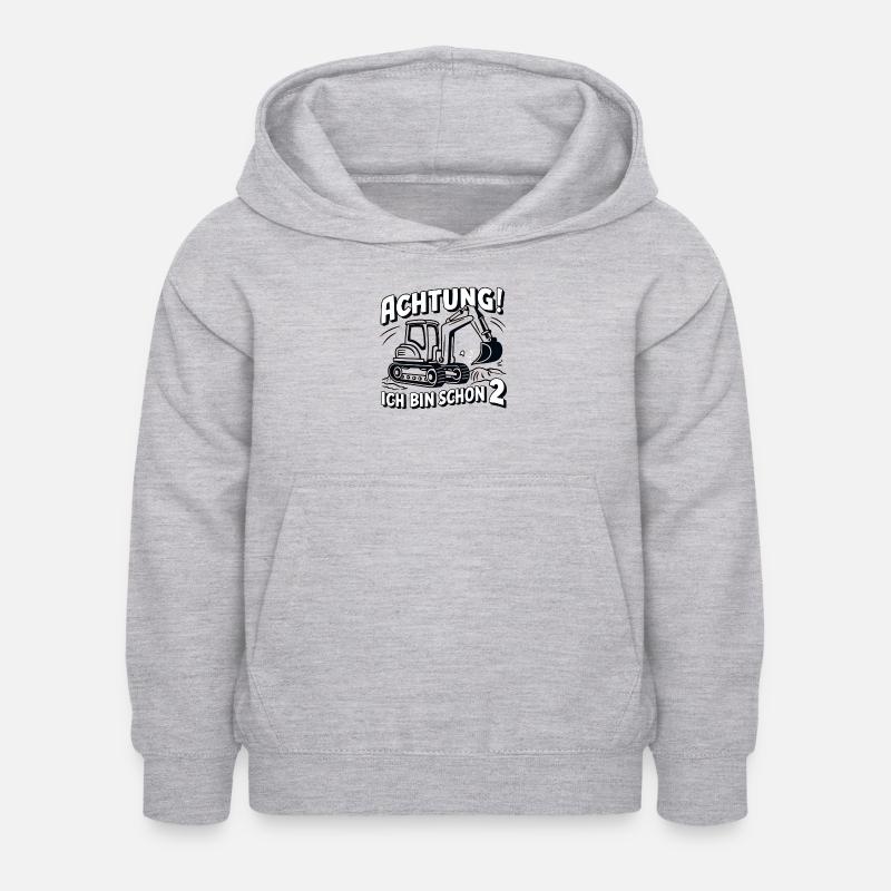 Ich bin schon 2 - Bagger - Kinder Hoodie - Hellgrau meliert
