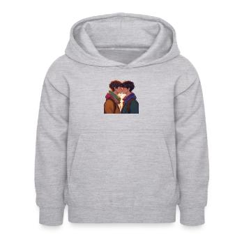 ##### Küssen ##### - Kinder Hoodie - Hellgrau meliert - Vorne - AI Model Kid Female (0cm)