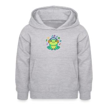 DJ Żabka – grenouille musicale - Sweat à capuche Enfant - gris clair chiné - Devant - AI Model Kid Female (0cm)