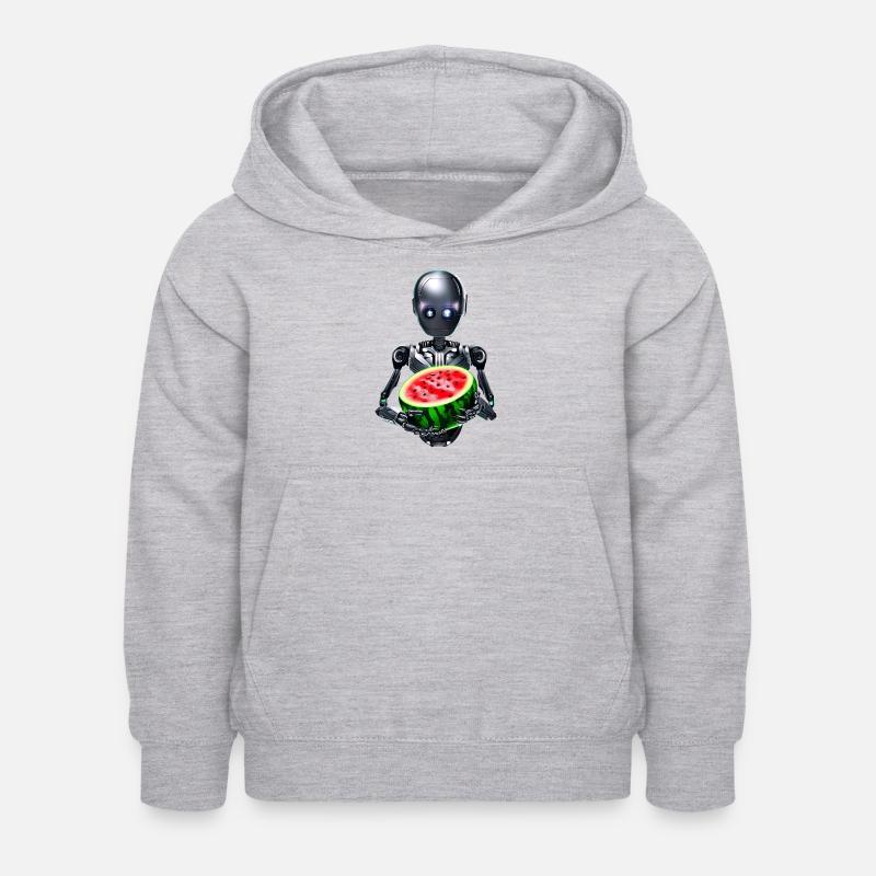 Robot et pastèque - Sweat à capuche Enfant - gris clair chiné