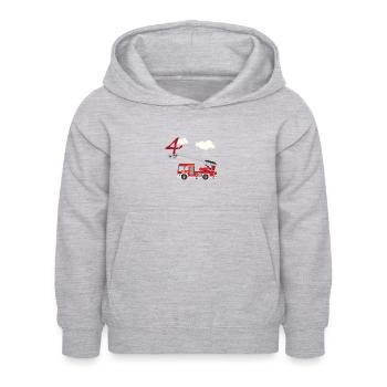 Feuerwehrauto - 4. Geburtstag - Kinder Hoodie - Hellgrau meliert - Vorne - AI Model Kid Female (0cm)