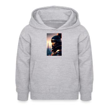Futuristische Samoerai - Kinderhoodie - lichtgrijs gemêleerd - Voor - AI Model Kid Female (0cm)
