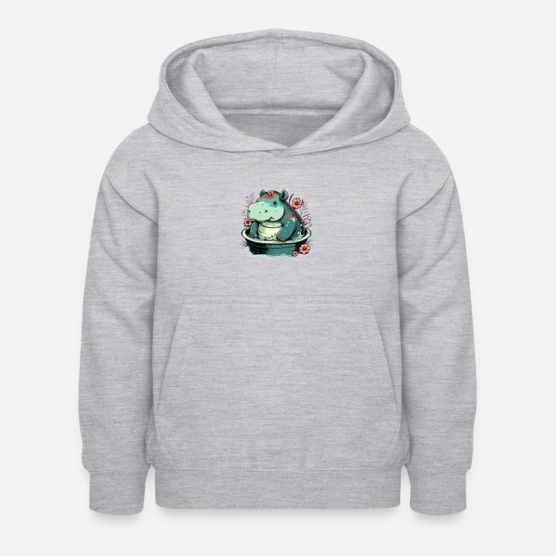 Nilpferd 3 - Kinder Hoodie - Hellgrau meliert