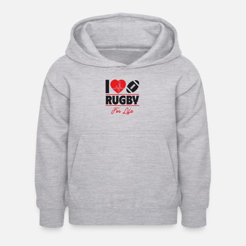 Le rugby c’est ma vie, idée cadeau - Sweat à capuche Enfant - gris clair chiné