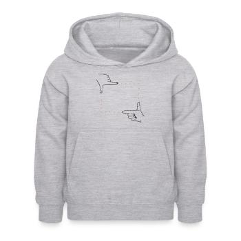 Handzeichen Bildausschnitt – 2 Farben - Kinder Hoodie - Hellgrau meliert - Vorne - AI Model Kid Female (0cm)