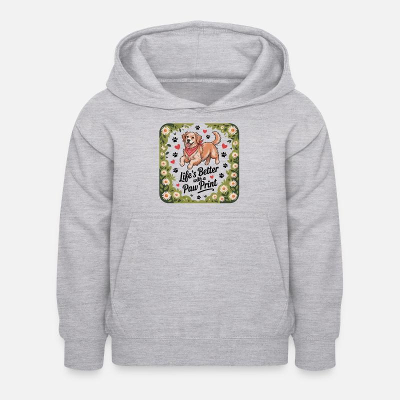 La vie est meilleure avec une empreinte de patte - Sweat à capuche Enfant - gris clair chiné