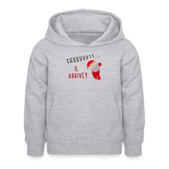 Chut il arrive ! - Sweat à capuche Enfant - gris clair chiné - Devant - AI Model Kid Female (0cm)