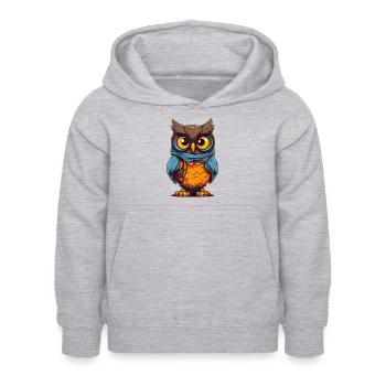 eule - Kinder Hoodie - Hellgrau meliert - Vorne - AI Model Kid Female (0cm)