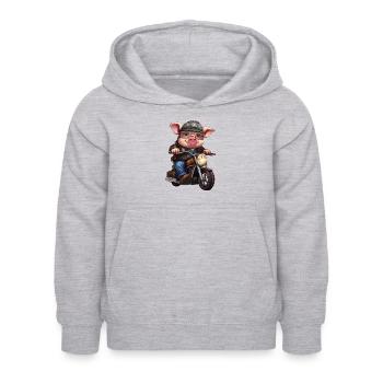 Schwein Motorrad / Motorradfahrer Schweine - Kinder Hoodie - Hellgrau meliert - Vorne - AI Model Kid Female (0cm)