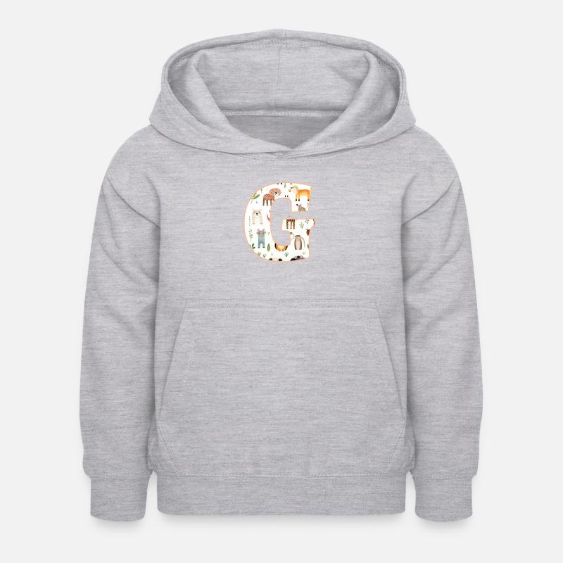 Buchstabe G, Monogramm, Tiermuster - Kinder Hoodie - Hellgrau meliert