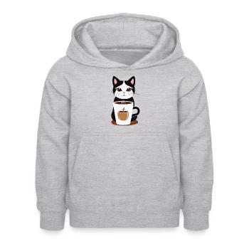 Café pour chat - Sweat à capuche Enfant - gris clair chiné - Devant - AI Model Kid Female (0cm)