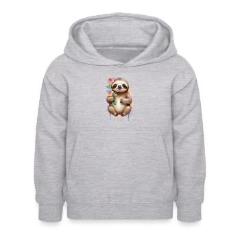 Verschlafenes Faultier mit Blumen - Aquarell - Kinder Hoodie - Hellgrau meliert - Vorne - AI Model Kid Female (0cm)