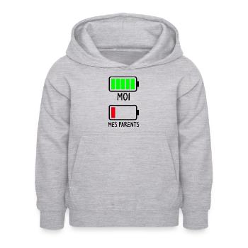 Batterie Moi et mes Parents - Cadeau naissance - Sweat à capuche Enfant - gris clair chiné - Devant - AI Model Kid Female (0cm)