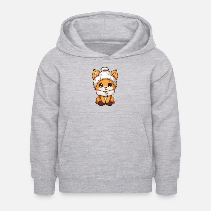 Fuchs Winter Comic - Kinder Hoodie - Hellgrau meliert