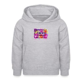 Kassette (Retro, Farbkleckse) - Kinder Hoodie - Hellgrau meliert - Vorne - AI Model Kid Female (0cm)