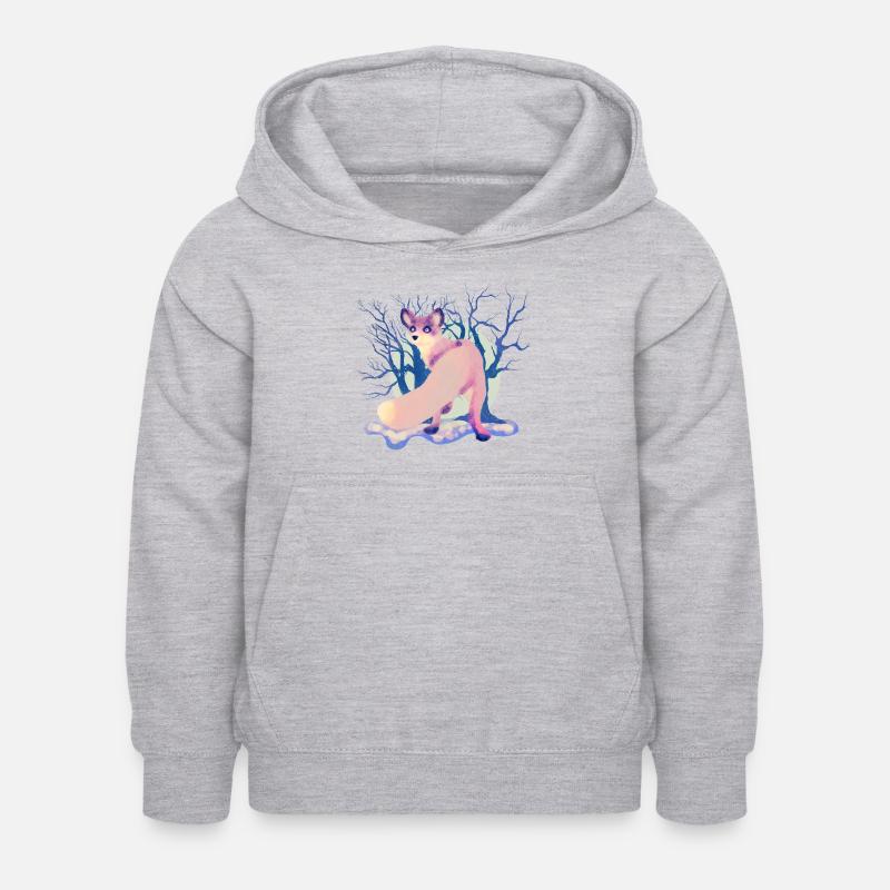 Fuchs im Winter - Kinder Hoodie - Hellgrau meliert