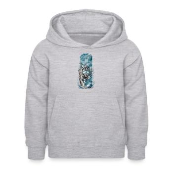 Göttliche Gegenwart: Spiritueller Luchs mit leuchtenden Augen - Kinder Hoodie - Hellgrau meliert - Vorne - AI Model Kid Female (0cm)