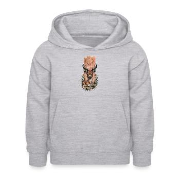 Bébé cerf tacheté de blanc au milieu des fleurs - Sweat à capuche Enfant - gris clair chiné - Devant - AI Model Kid Female (0cm)