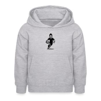 Dynamischer Fussballspieler mit Ball - Kinder Hoodie - Hellgrau meliert - Vorne - AI Model Kid Female (0cm)