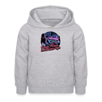 Pixels, Peace & Power-Ups – Gaming-Setup - Kinder Hoodie - Hellgrau meliert - Vorne - AI Model Kid Female (0cm)