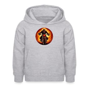 Teufel Motorrad / Motorradfahrer Teufel - Kinder Hoodie - Hellgrau meliert - Vorne - AI Model Kid Female (0cm)
