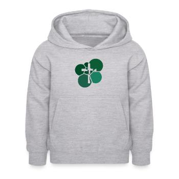 Verset de la Bible Croix Christ - Sweat à capuche Enfant - gris clair chiné - Devant - AI Model Kid Female (0cm)