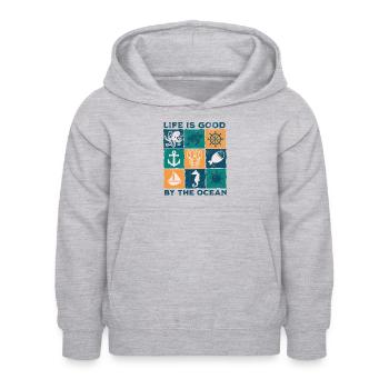 Das Leben am Meer ist gut blc - Kinder Hoodie - Hellgrau meliert - Vorne - AI Model Kid Female (0cm)