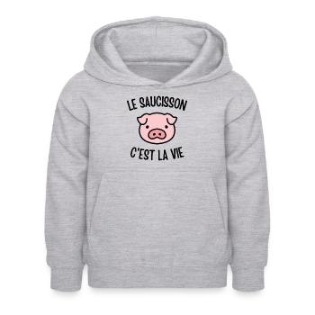 Le saucisson c'est la vie - Sweat à capuche Enfant - gris clair chiné - Devant - AI Model Kid Female (0cm)