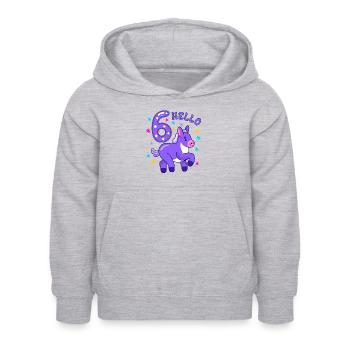 Hallo Sechs Esel, sechster Geburtstag, 6. Geburtstag - Kinder Hoodie - Hellgrau meliert - Vorne - AI Model Kid Female (0cm)