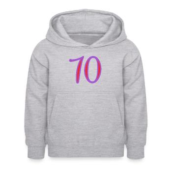 70. 70 ANS. 70e ANNIVERSAIRE. ANNIVERSAIRE 70 ANS. - Sweat à capuche Enfant - gris clair chiné - Devant - AI Model Kid Female (0cm)