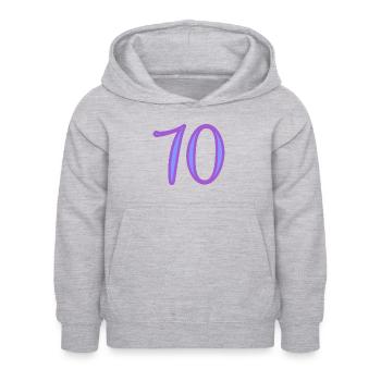 70. 70 ANS. 70e ANNIVERSAIRE. ANNIVERSAIRE 70 ANS. - Sweat à capuche Enfant - gris clair chiné - Devant - AI Model Kid Female (0cm)