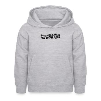 Niemand hat jemals einen Verdacht auf die Kleinen - Kinder Hoodie - Hellgrau meliert - Vorne - AI Model Kid Female (0cm)