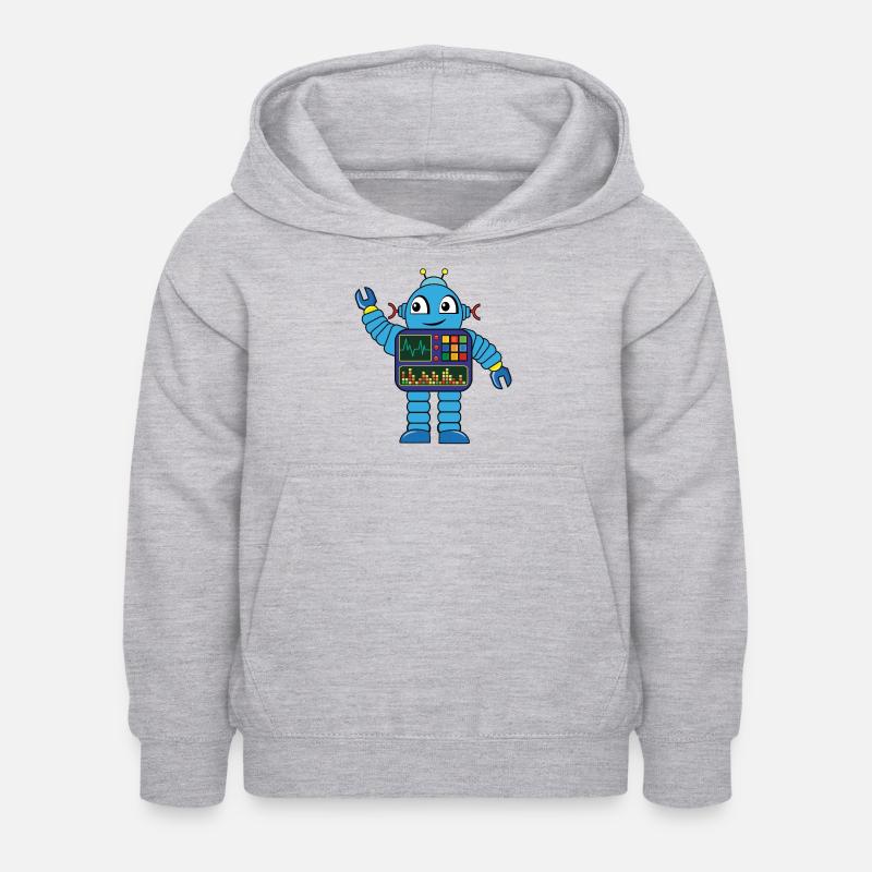 Petit robot bleu - Sweat à capuche Enfant - gris clair chiné