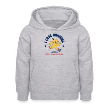Ich liebe es, vor meinen Problemen davonzulaufen - Kinder Hoodie - Hellgrau meliert - Vorne - AI Model Kid Female (0cm)