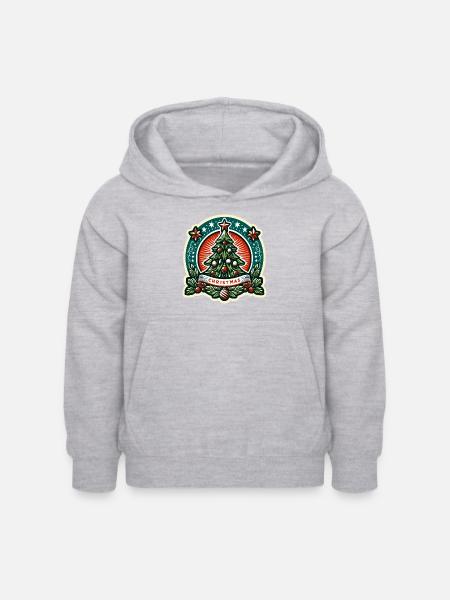 Vintage-Weihnachtsbaum-Abzeichen - Kinder Hoodie - Hellgrau meliert
