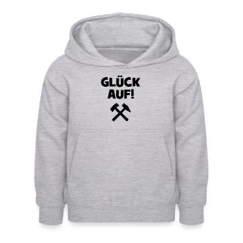 Glück auf - Ruhrpott - Bergbau - Bergwerk - Pott - Kinder Hoodie - Hellgrau meliert - Vorne - AI Model Kid Female (0cm)