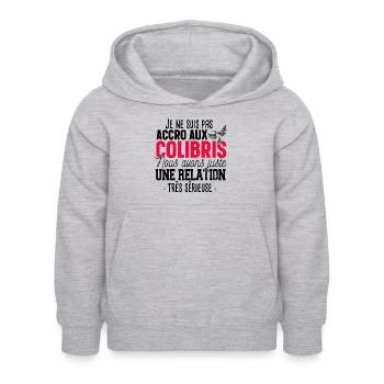 Colibri Oiseau Mouche Animal Cadeau Jardin Humour - Sweat à capuche Enfant - gris clair chiné - Devant - AI Model Kid Female (0cm)