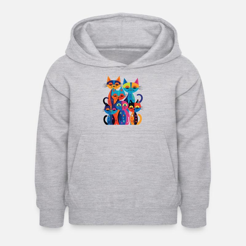 Groupe de chats avec un design abstrait et coloré - Sweat à capuche Enfant - gris clair chiné