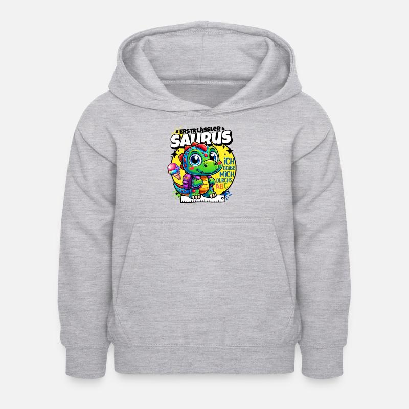 "Erstklässler Saurus" - Kinder Hoodie - Hellgrau meliert