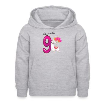 Neunter Geburtstag Ich bin schon neun Jahre - Kinder Hoodie - Hellgrau meliert - Vorne - AI Model Kid Female (0cm)