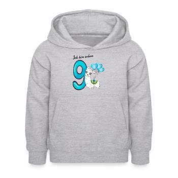 Neunter Geburtstag Ich bin schon neun Jahre - Kinder Hoodie - Hellgrau meliert - Vorne - AI Model Kid Female (0cm)