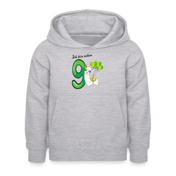 Neunter Geburtstag Ich bin schon neun Jahre - Kinder Hoodie - Hellgrau meliert - Vorne - AI Model Kid Female (0cm)