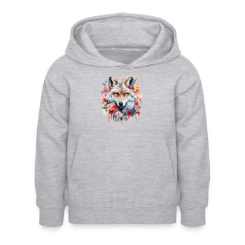 Wolf Wolfskopf Blumen Natur Wildnis Aquarell Kunst - Kinder Hoodie - Hellgrau meliert - Vorne - AI Model Kid Female (0cm)