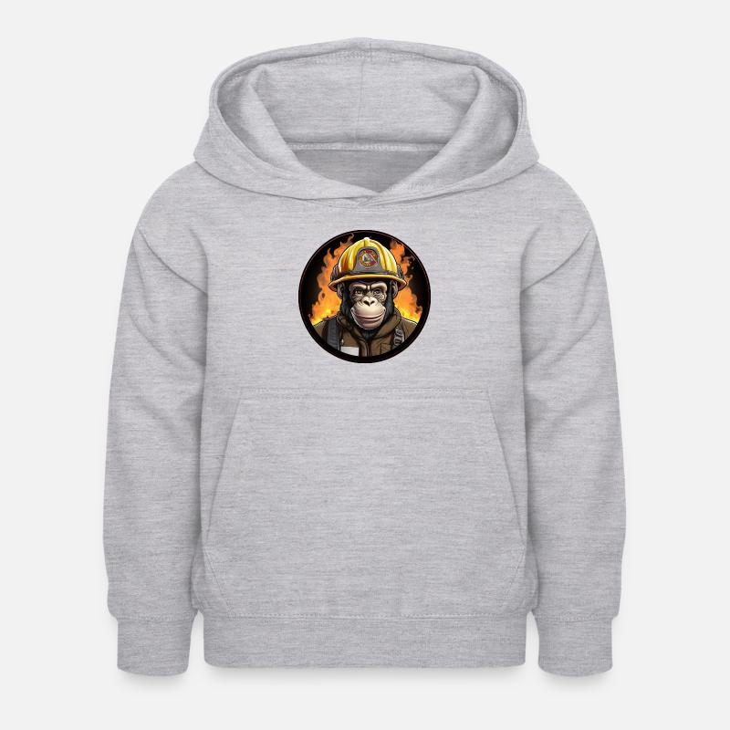 Schimpansen Feuerwehr - Kinder Hoodie - Hellgrau meliert