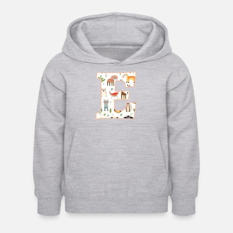 Buchstabe E, Monogramm, Tiermuster - Kinder Hoodie - Hellgrau meliert