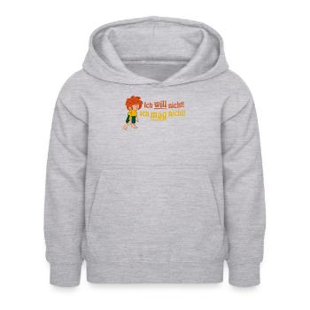 Pumuckl Mit Spruch Ich Will Nicht! Ich Mag Nicht!  - Kinder Hoodie - Hellgrau meliert - Vorne - AI Model Kid Female (0cm)