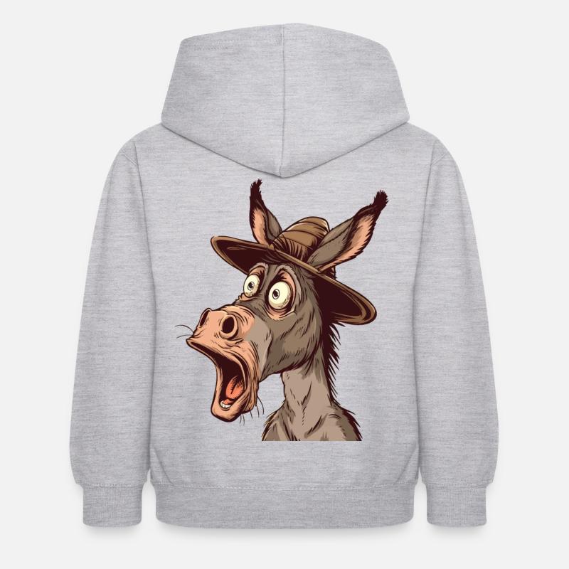 Âne portant un bonnet d’âne, expression choquée - Sweat à capuche Enfant - gris clair chiné