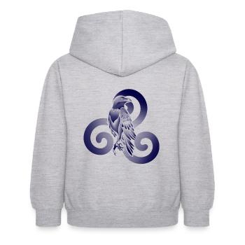 Raben-Triskel-Hintergrund - Kinder Hoodie - Hellgrau meliert - Hinten - AI Model Kid Female (0cm)