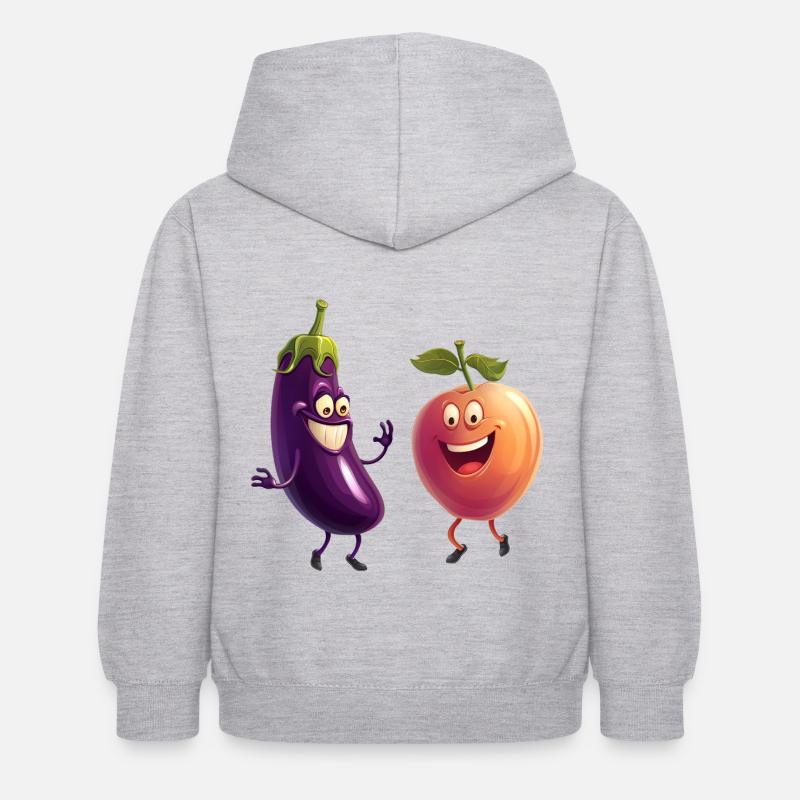 L’aubergine et la pêche heureuses ensemble - Sweat à capuche Enfant - gris clair chiné