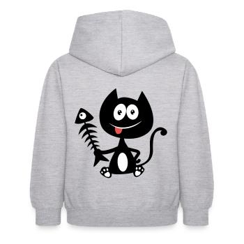 Chat gourmand, mangeur de poisson ! Humour de chat - Sweat à capuche Enfant - gris clair chiné - Dos - AI Model Kid Female (0cm)